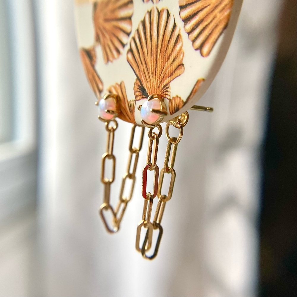 NWT Anthropologie TAI Chain Link Drop Earrings Gold Opal Stone - Picture 11 of 16